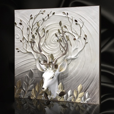 Tranh trang trí phòng khách 3D đầu hươu 