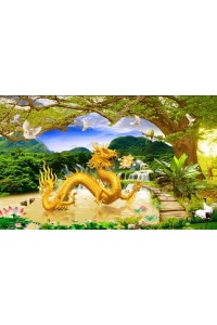 tranh gạch 3d rồng bay xuống núi