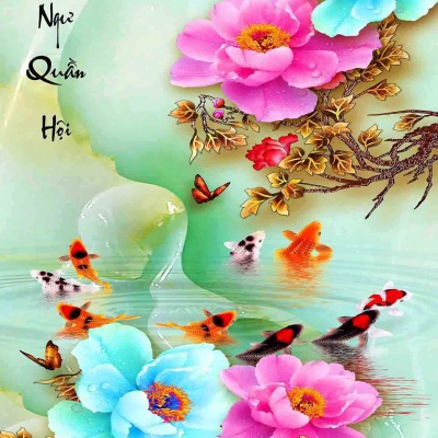 tranh gạch 3d cửu ngư quần hội dọc 107