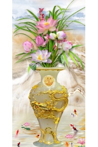 tranh gạch 3d lộc bình 01