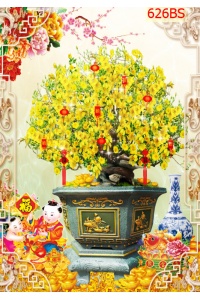 Tranh chậu hoa mai chưng tết 626BS